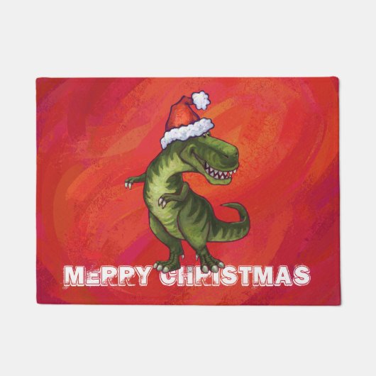 Paillasson TRex Dino à Santa Hat sur Red (Devant)