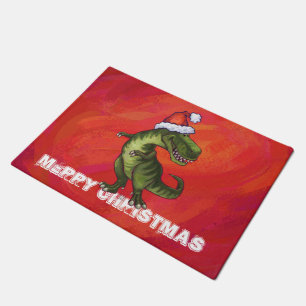 Paillasson TRex Dino à Santa Hat sur Red