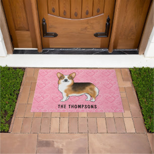 Paillasson Tri en tête rouge Pembroke Welsh Corgi Coeurs et n