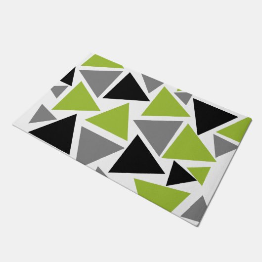 Paillasson Triangles aléatoires Lime Vert Gris noir sur blanc (Incliné)