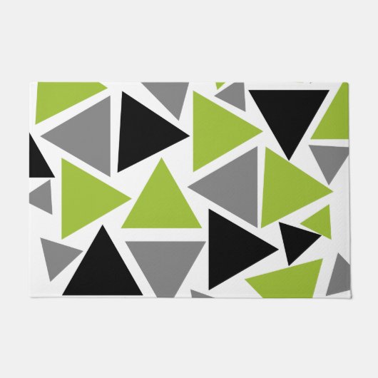 Paillasson Triangles aléatoires Lime Vert Gris noir sur blanc (Devant)