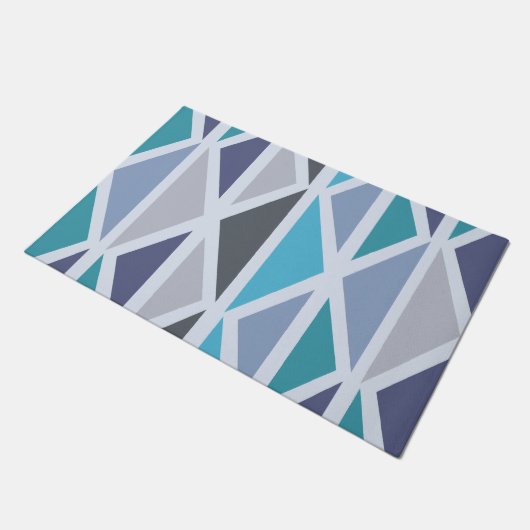 Paillasson Triangles d'art géométrique rétro gris turquoise (Incliné)