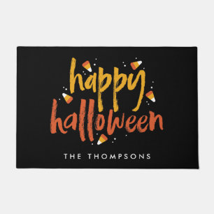 Paillasson Tricoter ou traiter l'Halloween du maïs bonbon