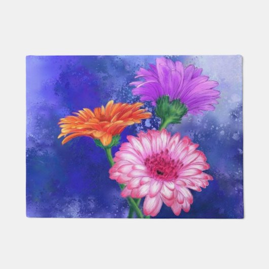 Paillasson Trois Gerberas couleur - Aquarelle Peinture Art (Devant)