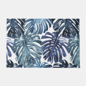 Paillasson Tropical Bleu Blanc Monstera Feuilles Modèle (Devant)