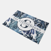 Paillasson Tropical Blue Palm Leaves Chic Monogramme (Incliné)