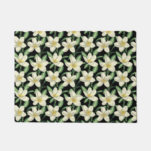 Paillasson Tropical continu motif fleurs blanches feuille ver (Devant)