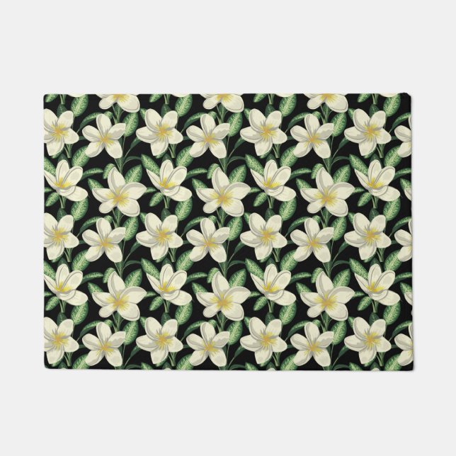 Paillasson Tropical continu motif fleurs blanches feuille ver (Devant)