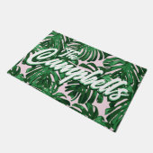 Paillasson Tropical Green Feuilles Script Pink Nom Porte (Incliné)
