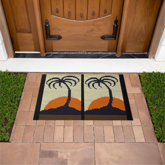 Paillasson Tropical Palm Tree Sunset Natural Crochet Imprimer (De plein air)