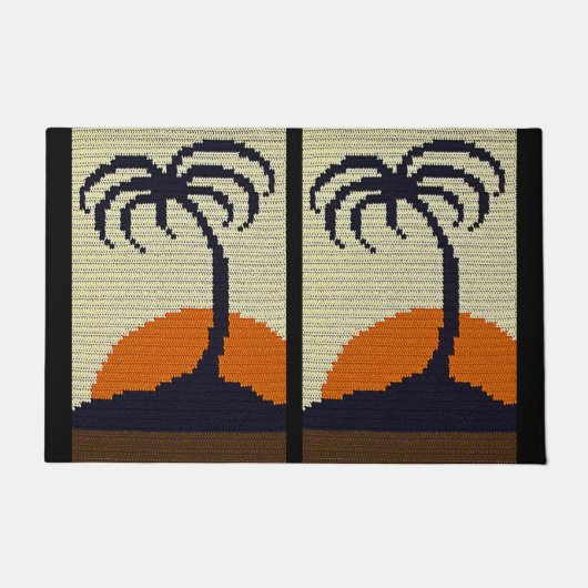 Paillasson Tropical Palm Tree Sunset Natural Crochet Imprimer (Devant)