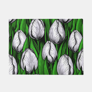 Paillasson Tulières blanches avec feuilles verts