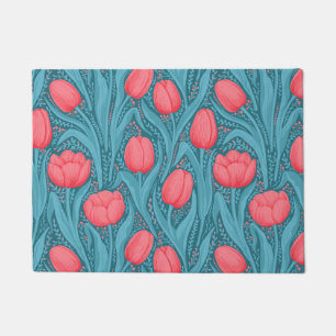 Paillasson Tulipes en bleu et rouge