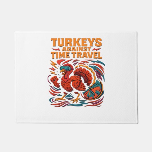 Paillasson Turkeys Against Time Travel - Drôle Retro Turkey D (Devant)