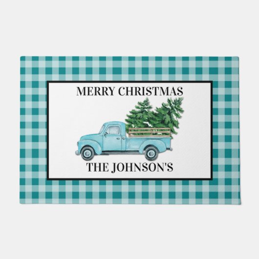 Paillasson Turquois Blue Truck Turquoise Check Christmas (Devant)