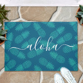 Paillasson Turquoise aloha script ananas motif moderne