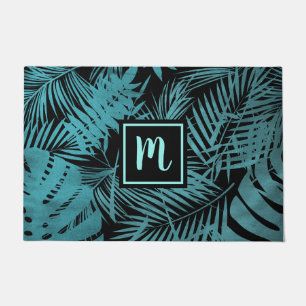 Paillasson Turquoise audacieux monogramme moderne palme tropi
