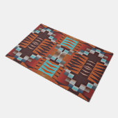 Paillasson Turquoise Blue Rust Orange Rouge Brown Tribal Art (Incliné)