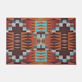 Paillasson Turquoise Blue Rust Orange Rouge Brown Tribal Art (Devant)