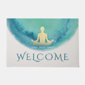 Paillasson Turquoise Gold Watercolor Yoga instructeur Bienven (Devant)