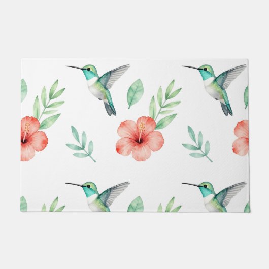 Paillasson Turquoise Hummingbird Hibiscus Pattern (Devant)