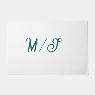 Paillasson Turquoise monogramme nom de couple de mariage simp