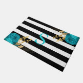 Paillasson Turquoise Or Floral Monogramme Noir Blancs (Incliné)