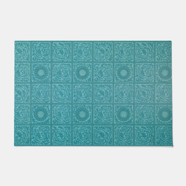 Paillasson Turquoise Tile Motif (par William Morris) (Devant)