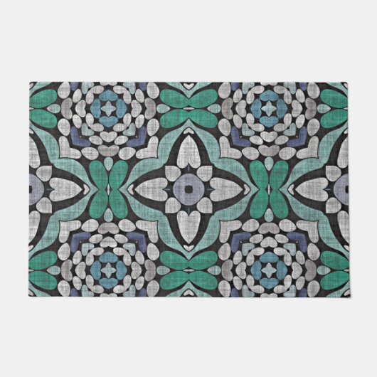 Paillasson Turquoise Vert Turquoise Bleu Noir Orient Tribal A (Devant)