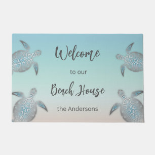 Paillasson Turtles Beach House Famille Monogramme Turquoise