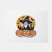 Paillasson Tuxedo Chat Halloween Sorcière mignonne Citrouille (Devant)