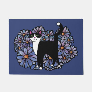 Paillasson Tuxedo Chat Purple Daisies Art