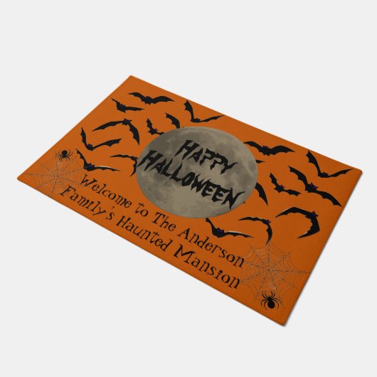 Paillasson Typographie Éffrayante noire et orange Happy Hallo (Incliné)