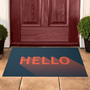 Paillasson Typographie moderne bleu foncé et orange Hello