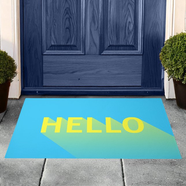 Paillasson Typographie moderne vibrant bleu et jaune Hello (Créateur téléchargé)