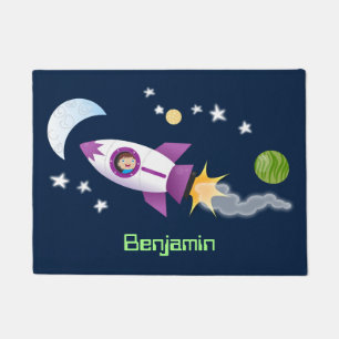 Paillasson Un adorable vaisseau-fusée dans l'espace dessin an