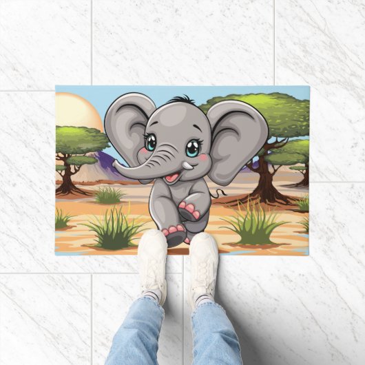 Paillasson Un bébé éléphant qui sonne heureux dans la savane  (Intérieur)