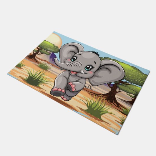 Paillasson Un bébé éléphant qui sonne heureux dans la savane  (Incliné)