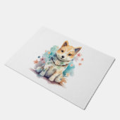 Paillasson Un mignon chien au bon comportement dans un floral (Incliné)