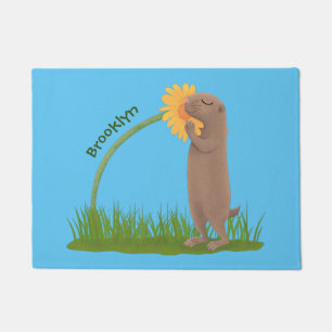 Paillasson Un mignon chien de prairie reniflant la caricature