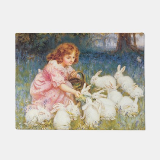 Paillasson Une fille nourrit les lapins (par Frederick Morgan (Devant)