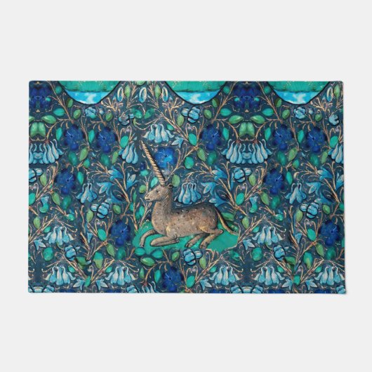 Paillasson UNICORN PARMI LES FLEURS BLEUES Aqua Blue Green Fl (Devant)