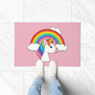 Paillasson Unicorne et arc-en-ciel avec nuages Kawaii