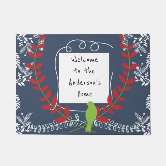Paillasson Vacances de Noël Oiseau et vignes personnalisés (Devant)