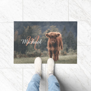 Paillasson Vache de Highland calvaire herbe d'automne monogra