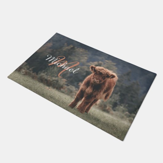 Paillasson Vache de Highland calvaire herbe d'automne monogra (Incliné)