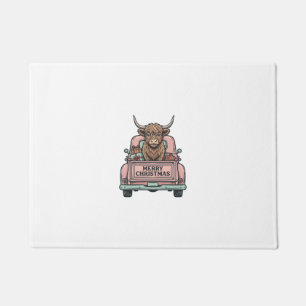 Paillasson Vache des Highlands Camion de Noël Gravure Vintage