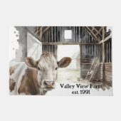 Paillasson Vache Hereford et coq en Grange (Devant)