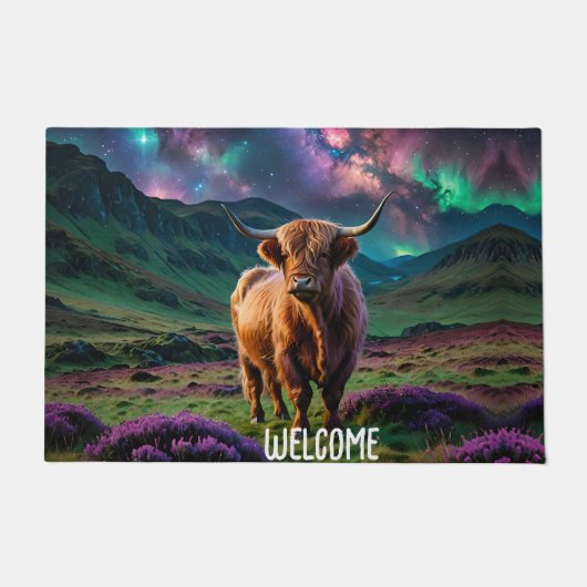 Paillasson Vache Highland sous les étoiles (Devant)