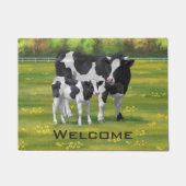 Paillasson Vache Holstein et veau mignon en pâturage d'été (Devant)
